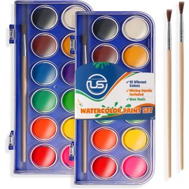 2 Pack Watercolor Paint Set 12 Vivid Colors Includes Watercolour Mixing Palette and 1 Brushe, Perfect For Artists, Beginner Painters, Kids and Adult Painting