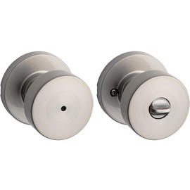 Kwikset Pismo Interior Privacy Door Knob with Lock, Door Handle For Bathroom and Bedroom, Satin Nickel Keyless Turn Lock Doorknob, with Microban Protection