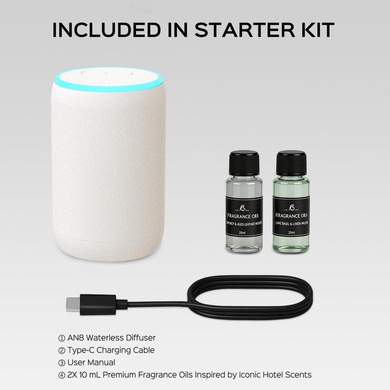 Portable Waterless Essential Oil Diffuser Starter Kit with 7 Lights
