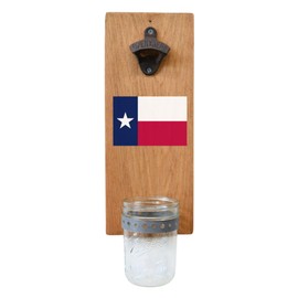 Texas Bottle Opener With State Map or State Flag Graphic - Wall Mounted Wood Board With Removable Cap Catcher and Cast Iron Opener - TX Gift and Home Decor