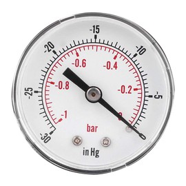 Vacuum gauge, 1/8 BSPT back connection vacuum gauge, -1-0 bar, -30-0 inHg, air water oil gas pressure gauge, 50 mm dial gauge, for air compressor, water, oil, gas