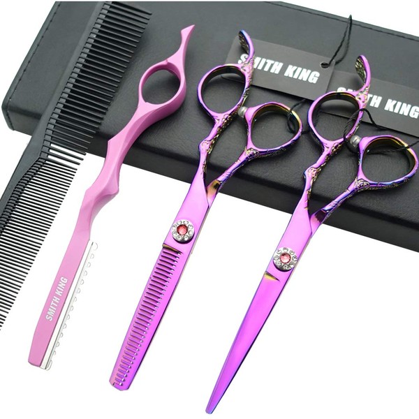 Professional Hair Cutting Scissors Set with Razor Comb Case,Hair cutting shears Hair Thinning shears with rose handle (6.0 inches)