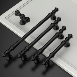 Amerdeco 6 Pack Matte Black Cabinet Pulls 128mm Hole Center Cabinet Hardware Kitchen Cabinet Handles for Bathroom Drawer Pulls Dresser Pulls AM022