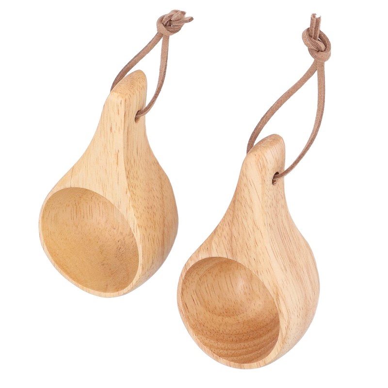 Wooden Camping Mugs, 2 Pack Rubber Wooden Camping Cups, Mini