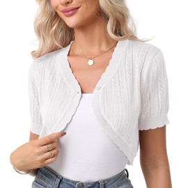 Gyabnw Women's Bolero Elegant Cardigan Short Sleeve Lightweight Short Cardigan Summer Jacket for Evening Dress, White