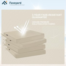 Favoyard Outdoor Chair Cushions 17"W x 16"D x 2"T Set of 4 Patio Chairs Cushions 3-Year Fade Resistant & Waterproof Cushions for Outdoor Furniture with Hidden Zipper, Attach Straps for Dining Chairs