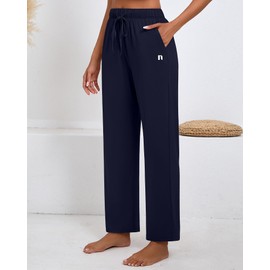 Neer Womens Wide Leg Sweatpants Baggy High Waist Lounge Pants Drawstring Casual Athletic Straight Joggers with Pockets(Navy Blue,M)