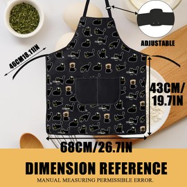 AKTAP Cute Black Cat Kitchen Apron with Pockets Modern Animal Kittens Cooking Baking Adjustable Apron for Cat Lover Cat Mama (Cat Aprons)