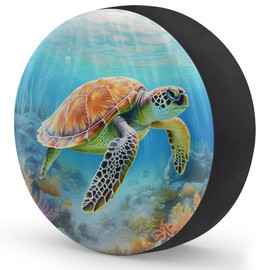 Spare Tire Cover Underwater Sea Turtle Wheel Covers Protectors Waterproof Dust-Proof Universal Fit Trailer, RV, SUV and Many Vehicle 16 inch