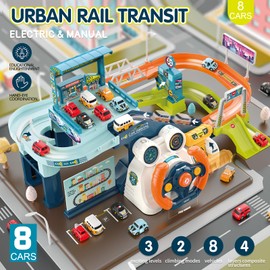 Fistone Kids Race Tracks for Boys Car Adventure Toys, Car Tracks Playsets Musical Steering Wheel Race Track Toys Games for Toddlers, Educational Toy Vehicle Playset for 3-5 Year Old Kids