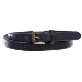 Women's 3/4" (17 mm) Full Grain Leather Embossed Skinny Beveled-Edge Belt, navy | M - 34"