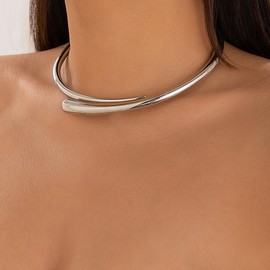 NKFOOPDU Simple Collar Necklace Open Round Chunky Geometric Choker Necklace Body Chain Jewelry Festival Statement Collar Choker Necklace for Women (01)