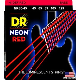 DR Handmade Strings NRB5-45 K3 Neon Hi-Def 5 Bass Guitar Strings, Medium, Red