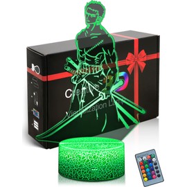 DAHEYMA 3D Lamp Illusion, 16 Colours Roronoa Night Light with Remote Control, Dimmable, Manga Anime Gifts, Unique Room Decoration, Mood Lights