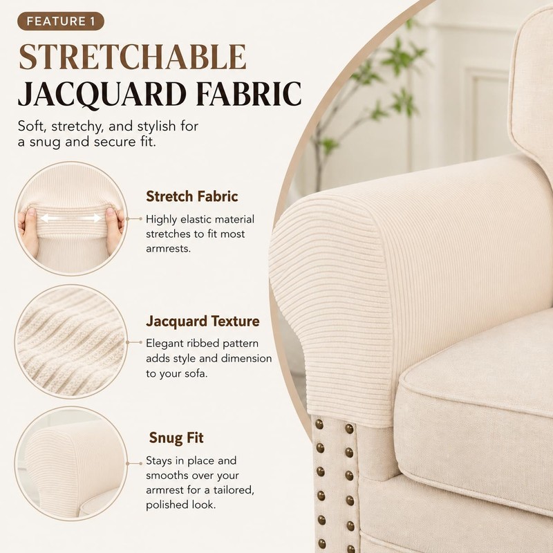 Anti-Slip Sofa Armrest Covers for Couch, Couch Arm Covers Jacquard