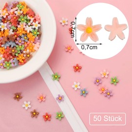 Canollo Pack of 50 Flowers Miniature Resin, Decorative Flowers Small, Miniature Decoration, 3D Colourful Flower Decoration for Miniature Dollhouse Accessories, Miniature Landscapes, Nail Art, DIY