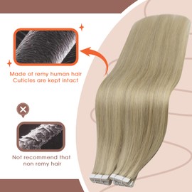 Sunny Hair Tape in Hair Extensions Real Human Hair Invisible Remy Hair Extensions Tape ins for Women Dark Honey Blonde Highlight Medium Blonde 16 inch 25G