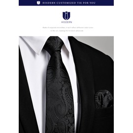 Hisdern TP-01S Paisley Pattern Necktie and Square Set, 20 Colors, Business, Wedding, After-Party, Gift -