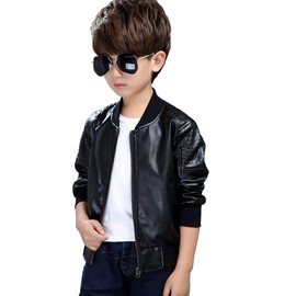 Boys' Outerwear Jackets,Trendy PU Leather Spring Autumn Moto Jacket Black，Children's Faux Leather Jacket Coat Black