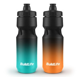 BuildLife 2 Pack Sports Water Bottle, 710ML Squeeze Water Bottle, Biking Water Bottles, BPA Free & Leakproof Cycling Bottles for Workout, Hiking, Outdoor Sports Dishwasher Safe (BlackBlue+BlackOrange)