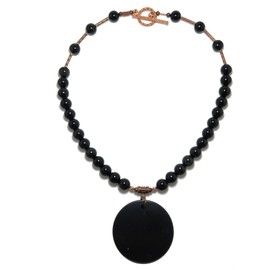 Satin Crystals Shungite Necklace Rainbow Obsidian 16 inch