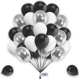 Plain Round Balloons - 12 Inch White, Black & Silver Pack of 25 Latex Balloons for Birthday, Baby Shower, Engagement & Wedding Parties