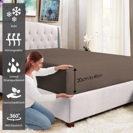 Pizuna 400 Cotton Fitted Sheet 150 x 200 - 160 x 200 cm Dark Brown, 100% Long Cotton Fitted Sheet, Soft Mako Satin Fabric for up to 40 cm Mattress Height (100% Cotton Bed Sheet)