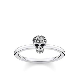 THOMAS SABO Ladies Ring Skull 925 Sterling Silver Blackened TR2327-643-14, Sterling Silver