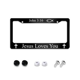John 3:16 Jesus Loves You License Plate Frame Stainless Steels Funny Black Car Tag Holder Frames with 2 Holes and Screws 12 x 6 Inch Decoration for US Vehicles Standard for Women Men