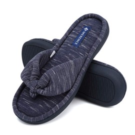 CIOR Women's Cozy Memory Foam Spa Thong Flip Flops House Indoor Slippers Plush Gridding Velvet Lining Clog Style-U120MTW017-Navy Blue -42-43