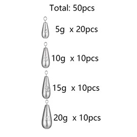 50 Pieces Fishing Drop, Ground Lead Fishing Pear Lead Fishing Lead Fishing Set Lead Weights Fishing Carp Lead Fishing Accessories Teardrop Fishing Lead Base Lead 5g/10g/15g/20g
