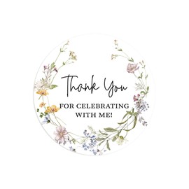 FYSUIMU 100Pcs Wildflower Thank You Party Favors Stickers Thank You for Celebrating with Us Self-Adhesive Seal Stickers 2 Inch Floral Round Label Decal for Wedding Baby Shower Birthday Envelope Cookie
