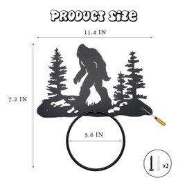 Bigfoot Sasquatch Metal Towel Holder - Rustic Towel Ring - Rustic Cabin, Lodge, Mountain Art Decor - Bigfoot Sasquatch Gift (Mat Black)