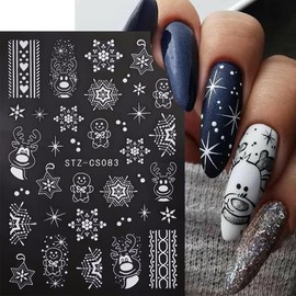 Christmas Nail Art Stickers Decals Winter Snowflake Nail Decals 6PCS Rose Gold White Gingerbread Man Deer 3D Self-Adhesive Design Christmas Nail Stickers Manicure Supply for DIY Nail Art Decorations