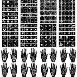 24 Sheets Henna Tattoo Stencils, 276+pcs Temporary Tattoo Stencils for Women Girls Kids Reusable Face Body Paint DIY Art Glitter Airbrush Tattoo Stencils Pack