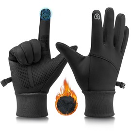 TirEurt Cycling Gloves, Unisex Soft Warm Touch Screen Hiking Running Gloves, Warm Liner Winter Thermal Black Gloves, Men Women Full Finger Gloves for Outdoor Climbing Driving Biking, Black, Size XL