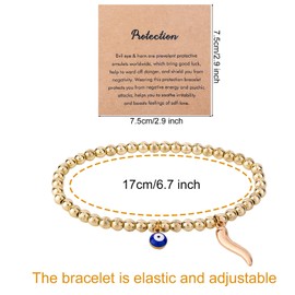 Evil Eye Bracelets for Women, Gold Stainless Steel Beaded Protection Bracelet With Italian Horns Charm Dainty Trendy Animal Elastic Jewelry Gifts for Women Accessories