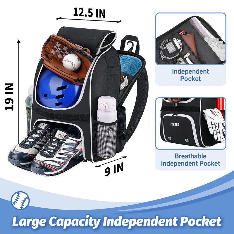 Ciihars Youth Baseball Bag - Baseball Backpack Bat & Glove