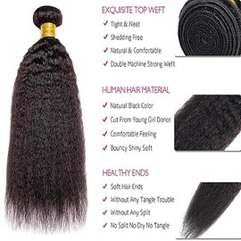 Jucames Brazilian Natural Yaki Human Hair Bundles Brazilian Unprocessed Extensions Double Natural Color 30 Inches