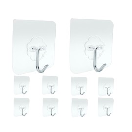 WLERIR Clear Adhesive Wall Hooks, Waterproof Heavy Duty, 10 Pack, Transparent