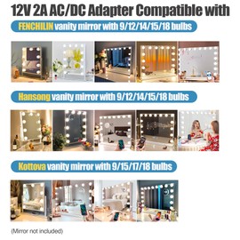 Ezcora 12V 2A AC DC Adapter Compatible with FENCHILIN Hansong Kottova Vanity Mirror with Lights 12V 2A DC Power Supply Cord Cable Wall Charger for Large Hollywood Mirror (Black)