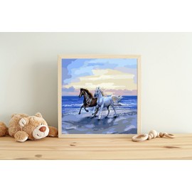Paint by Numbers Adult Horses on the Beach 40 x 50 cm Paint by Numbers DIY Oil Acrylic Canvas Picture Decoration Horses Beach without Frame 1 Piece