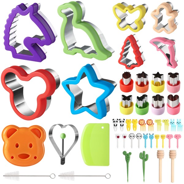 45-Piece Cookie Cutters Set, Bread Cutters for Children, Sanwich Vegetable Fruit Cutters, Stainless Steel, Dinosaur Dino Star Shapes (45 Pieces)