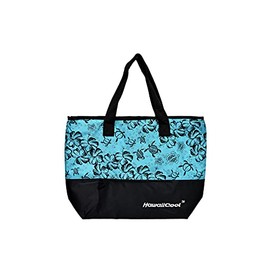 Hawaiian Print Large Insulated Cooler Tote Bag 245 (Honu Family - Teal/Black)