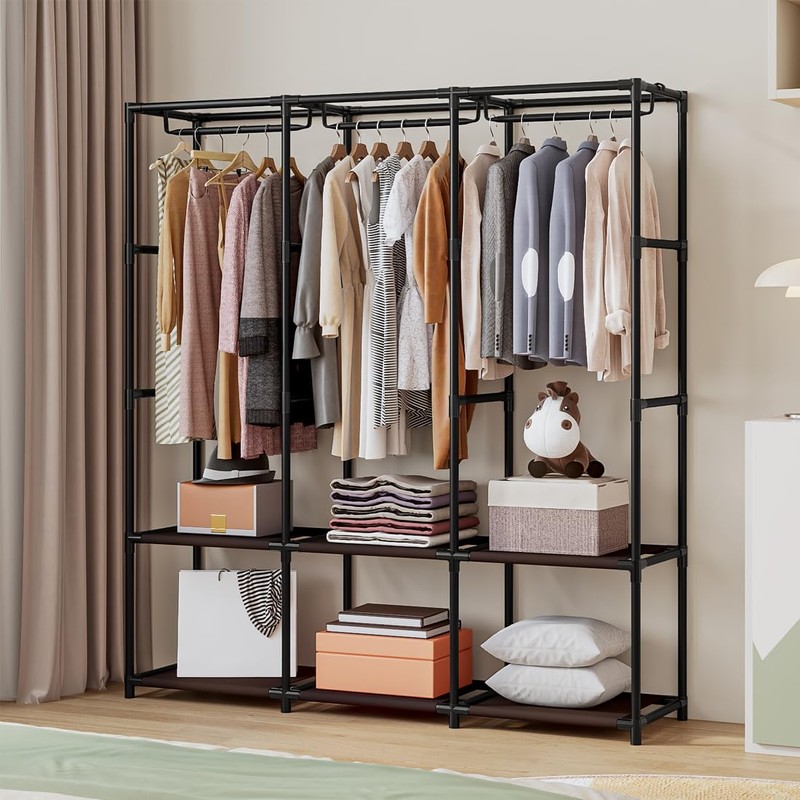 SORCEDAS Portable Closet Wardrobe Storage Organizer Metal Hanging Rack Non-Woven