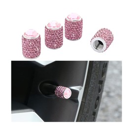 LKAHG Bling Car Tire Valve Stem Caps, 4PCS Crystal Rhinestones Vehicle Wheel Tire Valve Caps, Dustproof Shinny Auto Tire Valve Stem Cap Covers, Universal for Trucks, Bikes, Motorcycles (Pink)