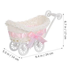 Carriage Centerpiece Mini Woven Baskets, Wicker Candy Baskets with Handles Straw Candy Bowl Snack Serving Tray Wedding Table Centerpieces For Party Favor Dessert Fruit Pink 2pcs