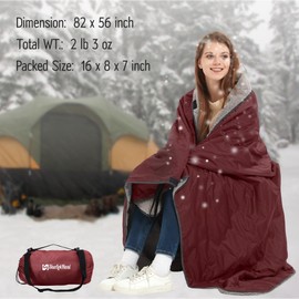 sheelokhwui Outdoor/Indoor Sherpa Blanket, Oversized Waterproof Stadium Blanket for Cold Weather. Warm, Soft, Portable, Great for Stadium, Sports Events, Camping, Indoor - 82x56in., Antique Ruby