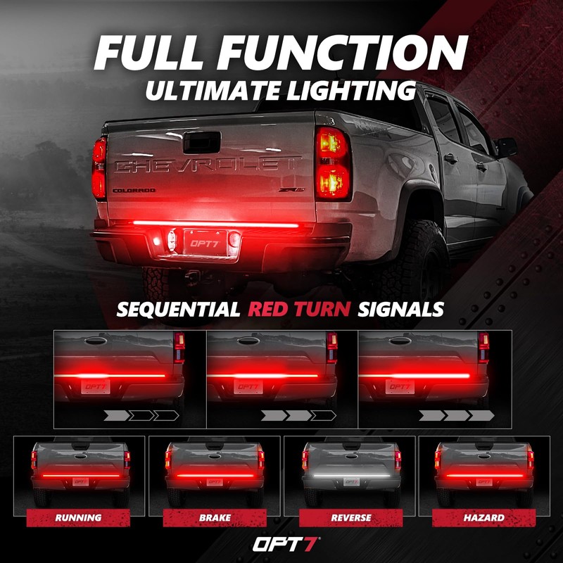 OPT7 Redline 48" Aluminum Truck Tailgate Light Bar w/Sequential Red
