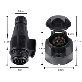 BEIJISTAR 13 Pin Trailer Plug & 13 Pin Trailer Socket Kit with Rubber Gasket and Metal Mounting Bracket, 12V Waterproof Trailer Plug Socket Connector for Truck RV Cars Boat Caravan Trailer